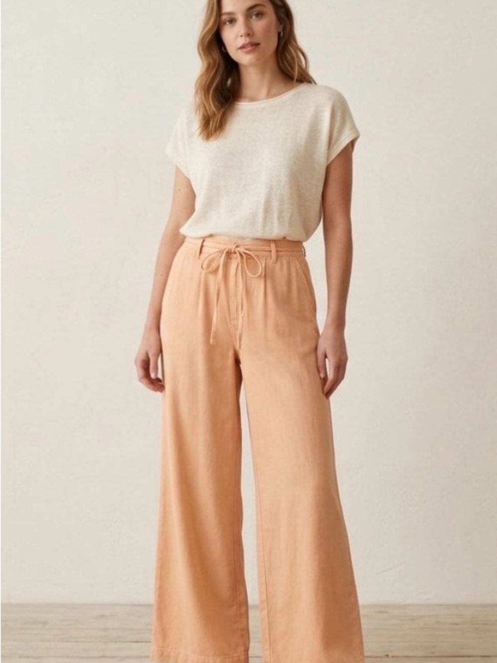 Pilcro Women’s Peach cotton Lyocell Wide-Leg Drawstring Pants High rise SzS NWOT